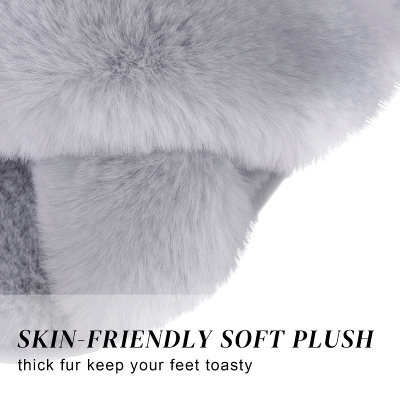 Parlovable Women's Fuzzy Slippers Comfy Cross Band House Shoes Memory Foam Open Toe Indoor Gifts for Ladies Grey 9-10 - Image 4